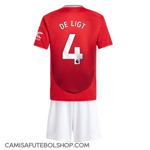 Camisa de time de futebol Manchester United Matthijs de Ligt #4 Replicas 1º Equipamento Infantil 2024-25 Manga Curta (+ Calças curtas)